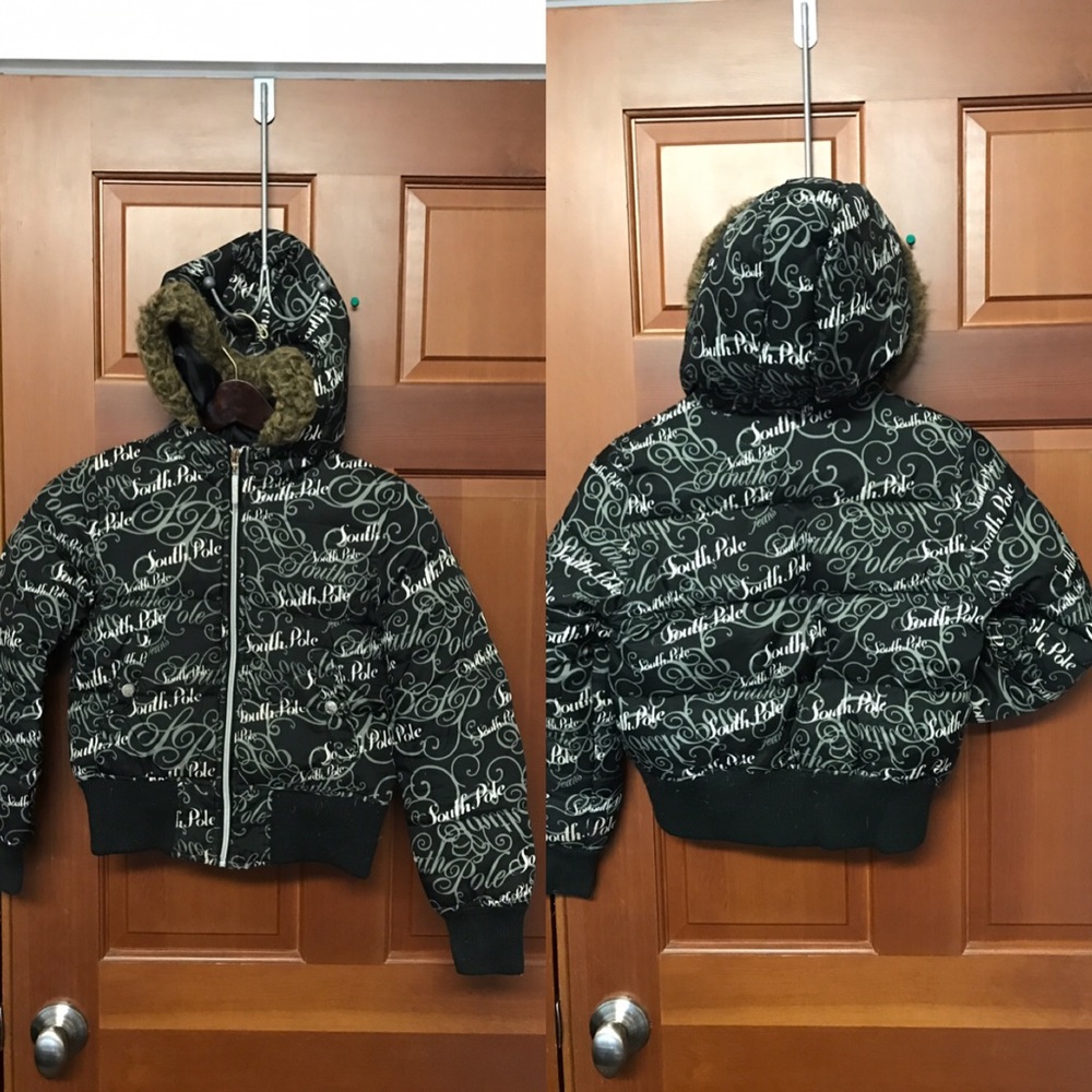 Girls down jacket size M 10/12 black white
